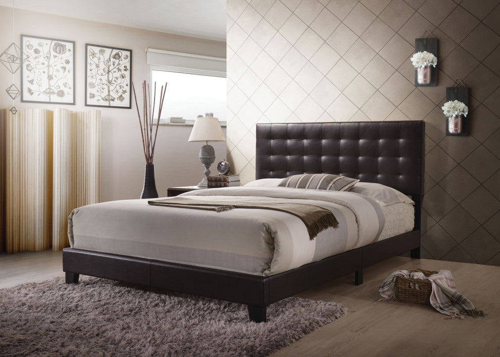 Faux Leather Queen Bed, Espresso