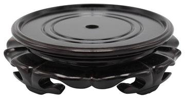 Chinese Round Lotus Wooden Vase Stand, 6"