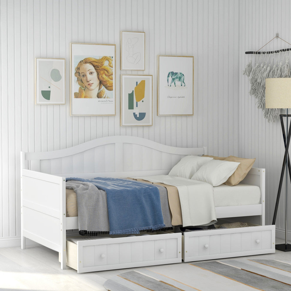 Gewnee Wood Twin Size Daybed with 2 Drawers in White