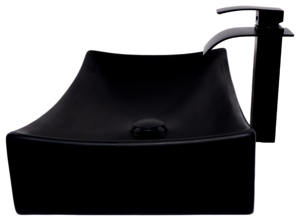 Black Porcelain Vessel Sink and Faucet Combo Set