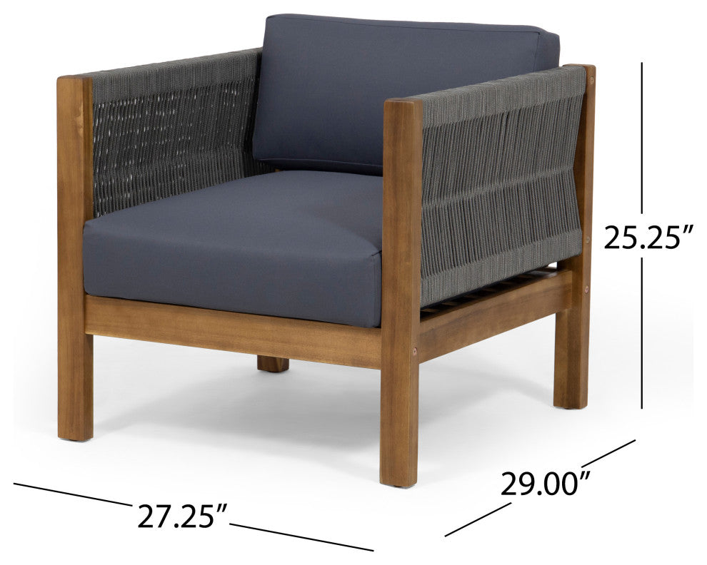 Charlotte Outdoor Acacia Wood and Rope Club Chair, Single
