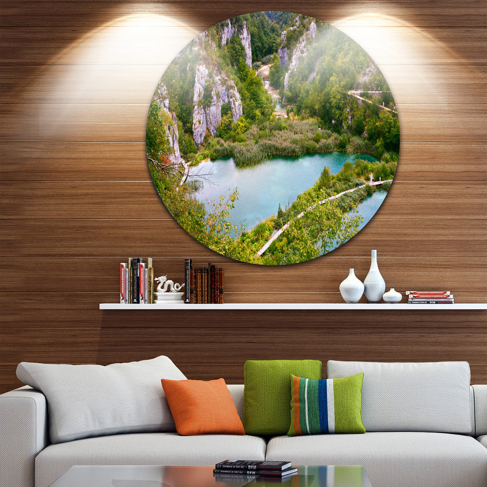 Plitvice Lakes Long View, Landscape Photo Disc Metal Wall Art, 11"