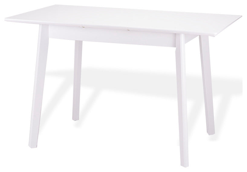 Extendable Rectangular Dining Room Table Modern Solid Wood, White