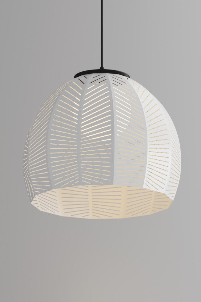 Amicus 16" Pendant, Textured White Powdercoat/Dark Stained Walnut, 3500k Led