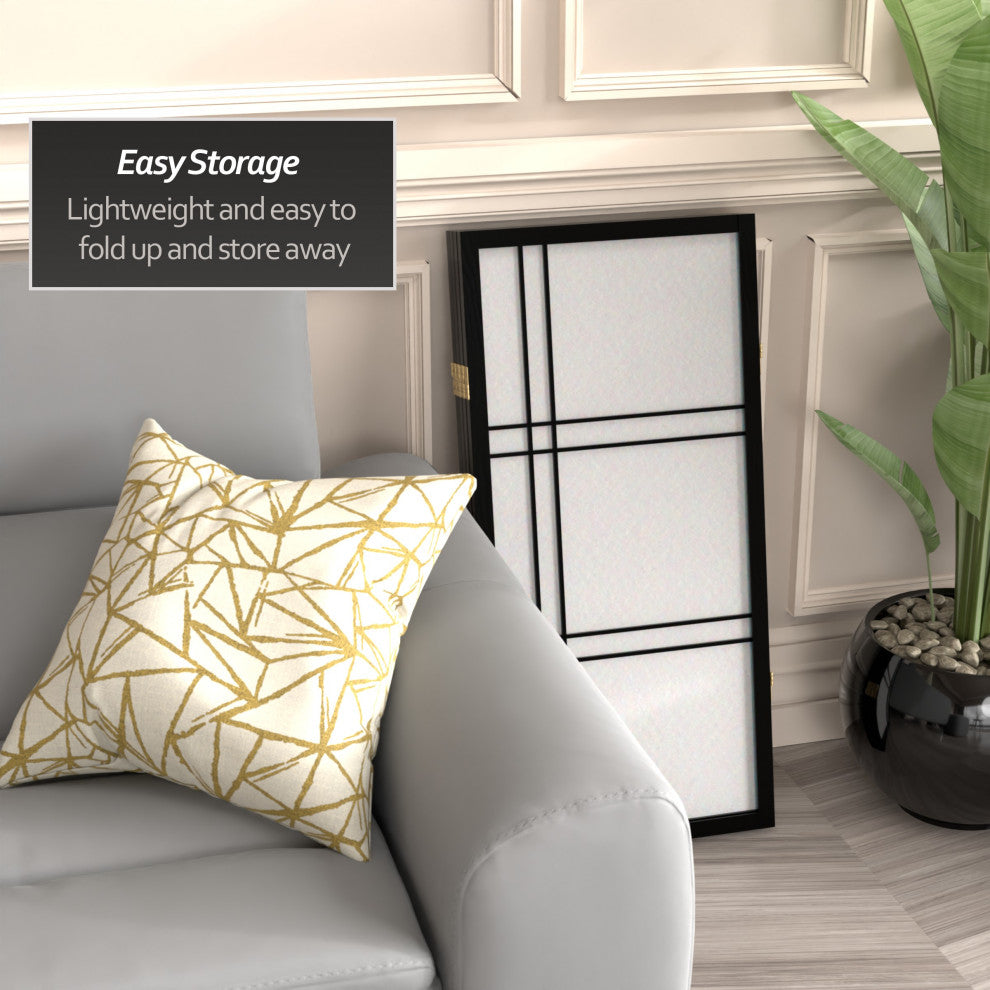 3' Tall Double Cross Shoji Screen, Black, 4 Panels