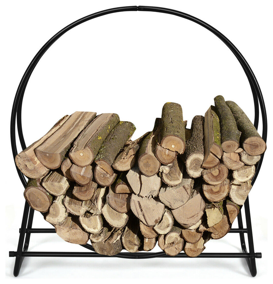 Costway 40-Inch Tubular Steel Hoop Firewood Storage Rack Holder Round Display