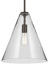 Everly 15.5" 1-Light Cone Pendant With Clear Seeded Glass, Olde Bronze