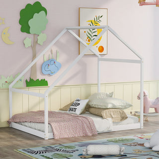Gewnee Wood Full Size Kids House Bed in White