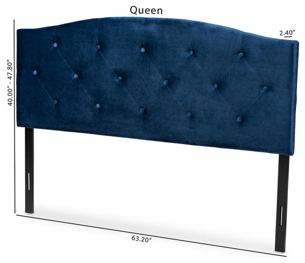 Navy Blue Velvet Fabric Upholstered King Size Headboard