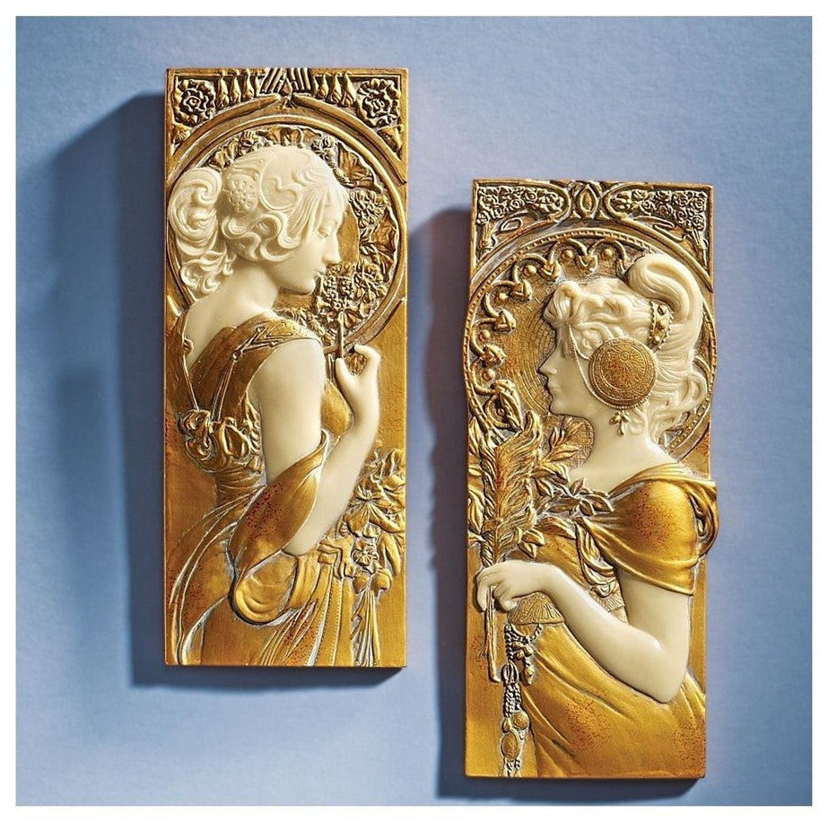 2-Piece Spring and Autumn Mucha Plaques