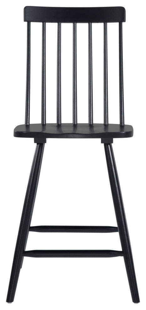 Counter Stool Chair, Set of 2, Wood, Black, Mid Century Bar Kitchen Cafe Bistro