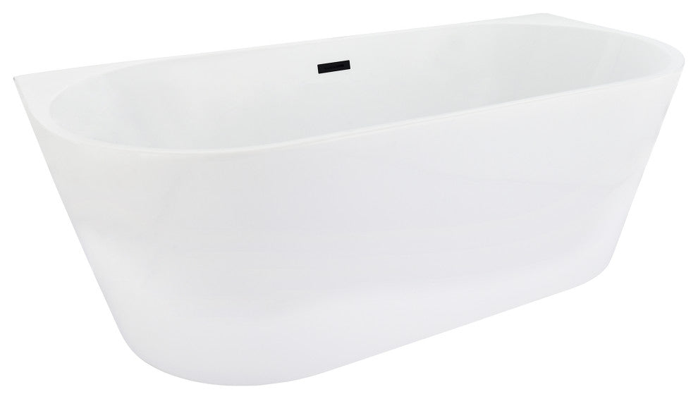 Satchi 67"x32" Flatbottom Freestanding Soaking Bathtub, Matte Black Hardware