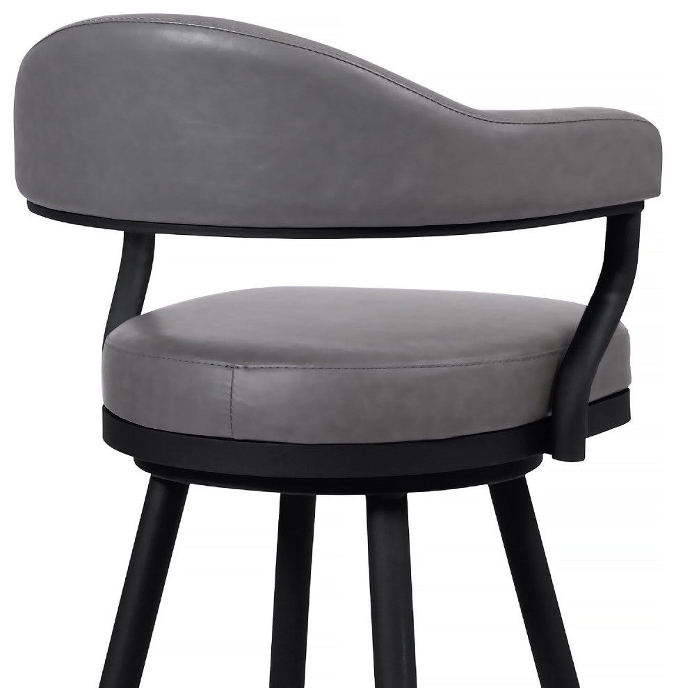 30 Inch Vintage Faux Leather Bar Stool, Metal Peg Legs, Gray
