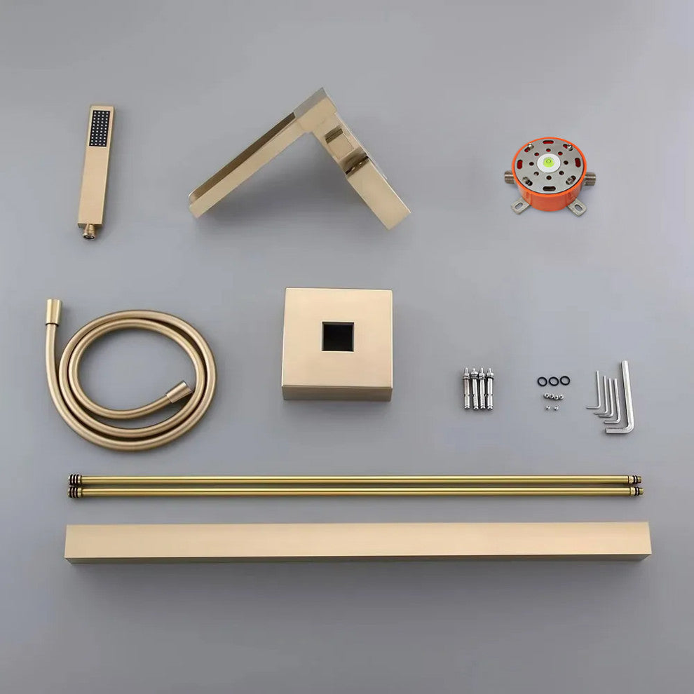 Modern Waterfall Freestanding Bathroom Bathtub Faucet Floor Mount Tub Filler, Brushed Gold