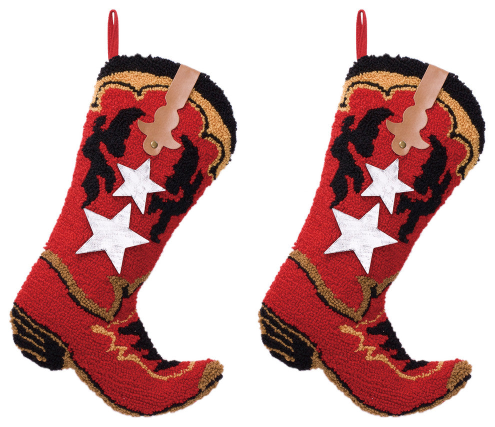 Set of 2 Hooked Stocking, Red Boot