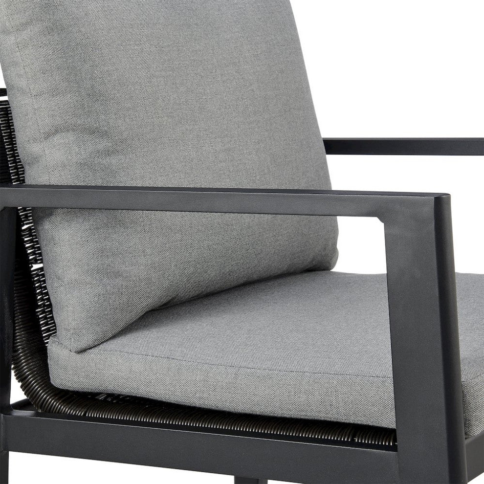 Outdoor Patio Dining Chairs with Arms in Aluminum with Gray Cushions - Set of 2