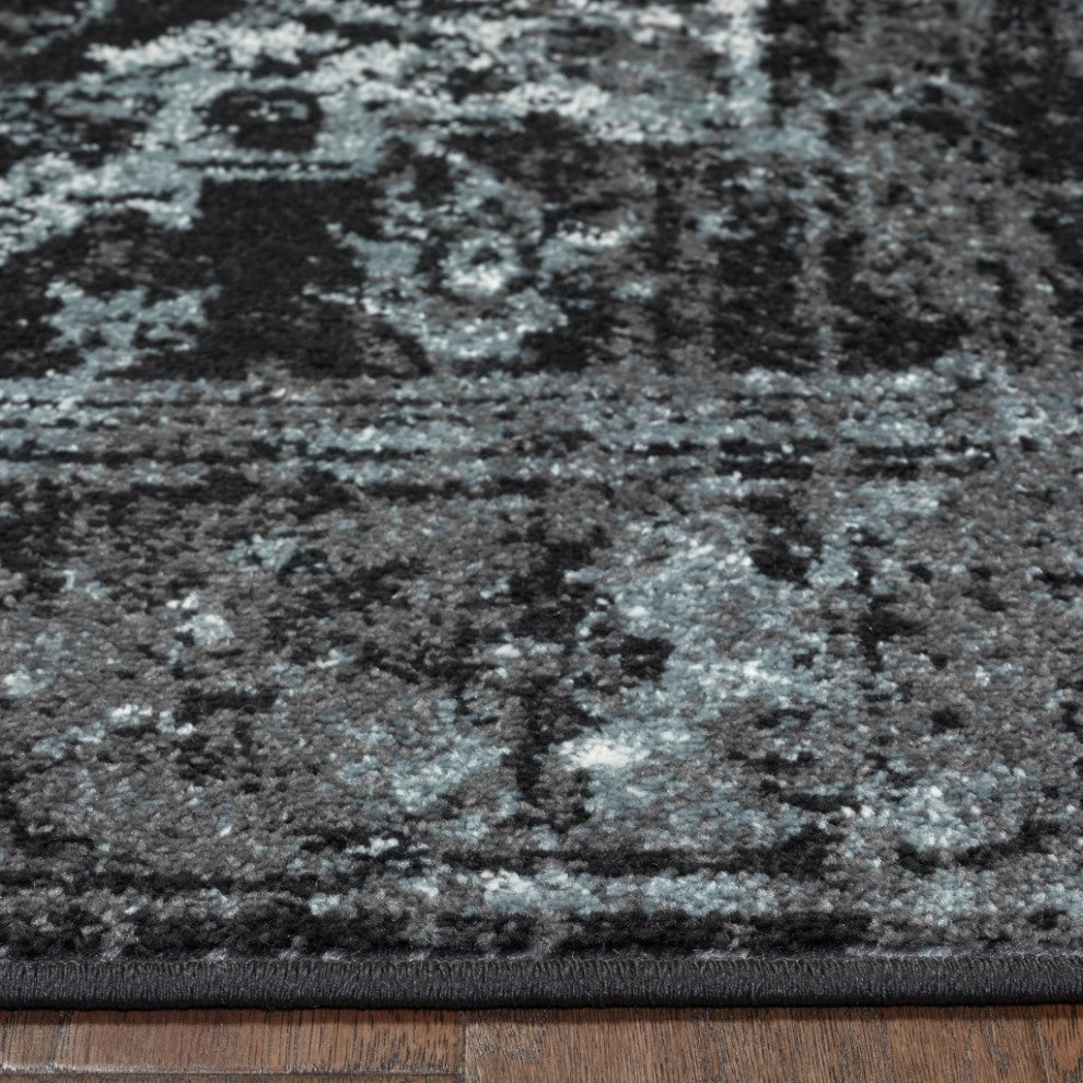 5" x 7" Black Distressed Abstract Area Rug