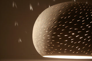 Ceiling Light: Large Claylight Pendant, Line Pattern, Incandescent Bulb