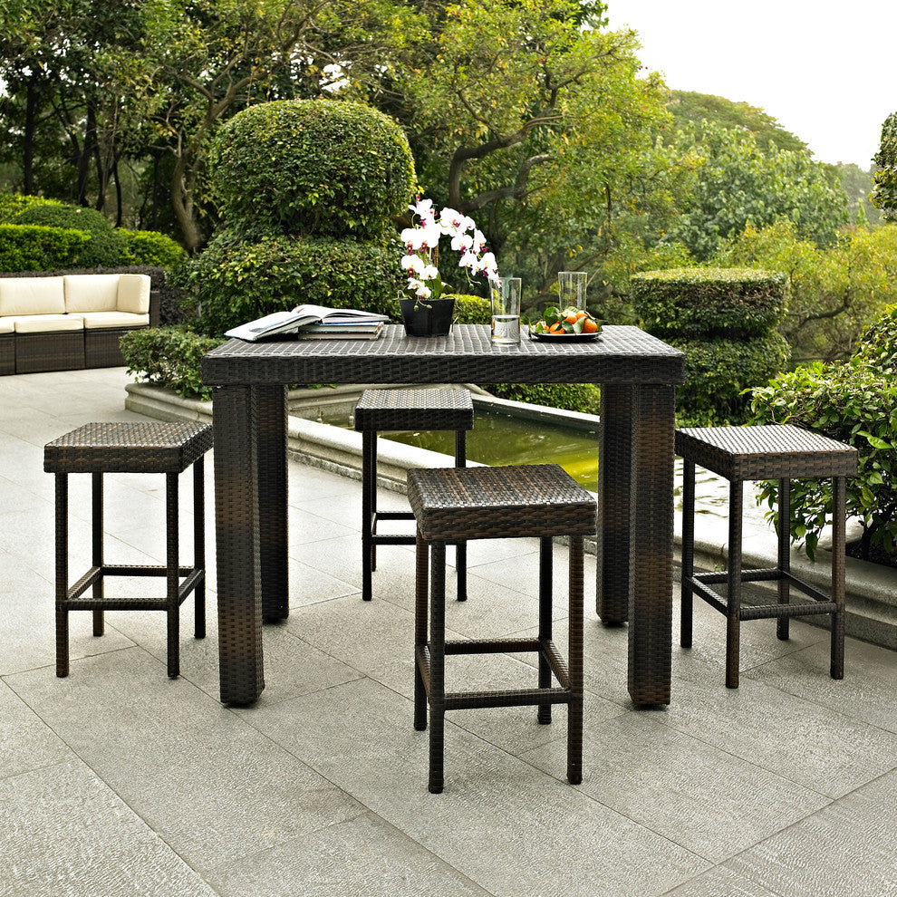 Crosley Palm Harbor 5 Piece Wicker Patio Counter Height Dining Set in Brown