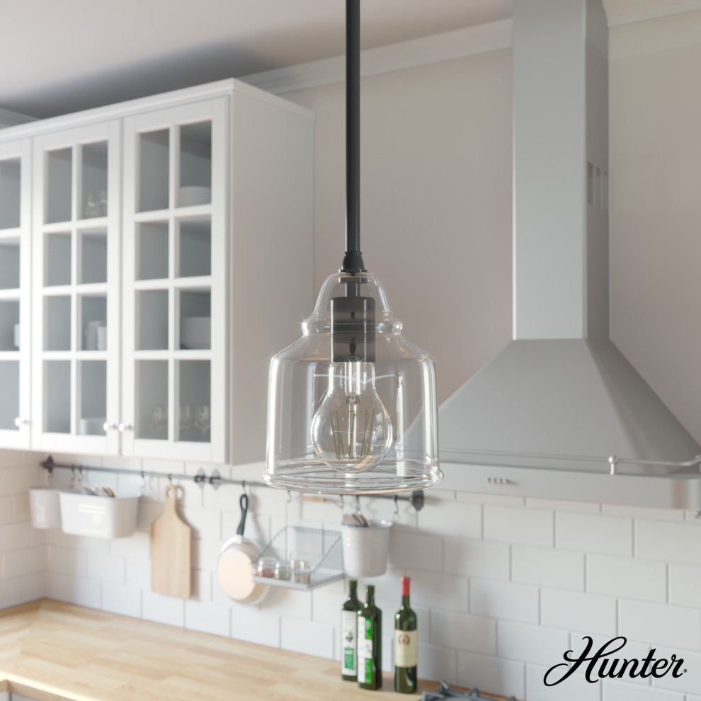 Hunter 6" Dunshire Noble Bronze, Clear Glass 1 Light Bell Pendant Ceiling
