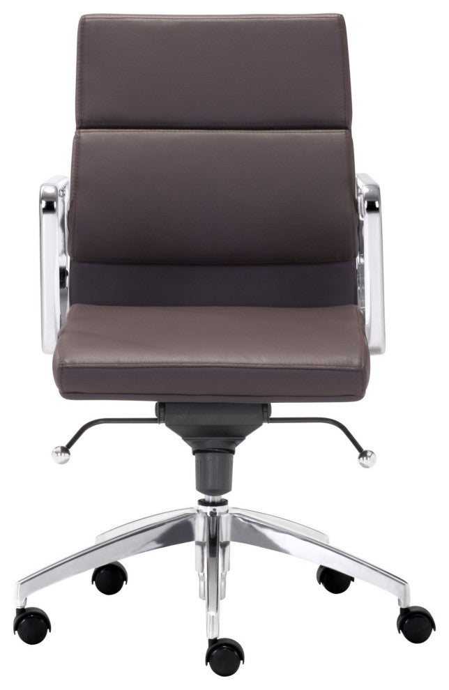 Computer Chair, Faux Vinyl Leather, Steel, Brown Black, Silver, Business Office