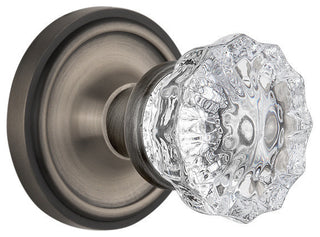 Classic Rosette Passage Crystal Glass Knob, Antique Pewter