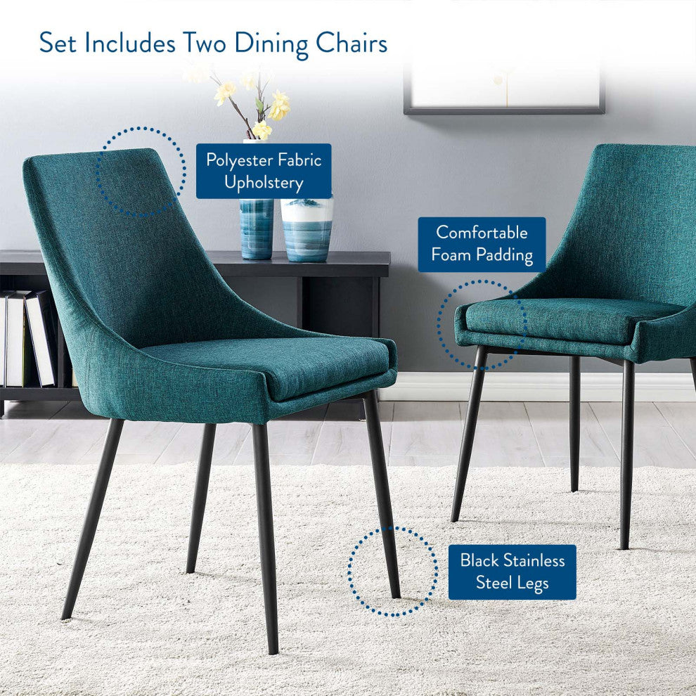Side Dining Chair, Set of 2, Fabric, Metal, Black Blue, Cafe Bistro Restaurant