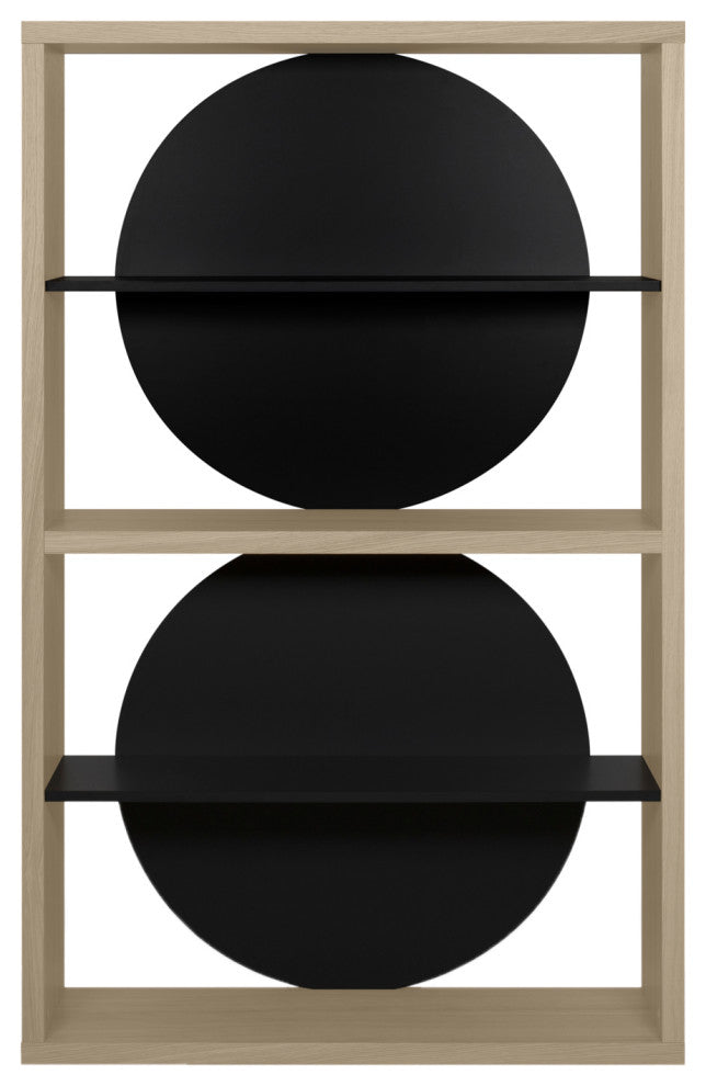 Zero Contemporary Unique Wood Book Shelf Display, Light Oak/Pure Black