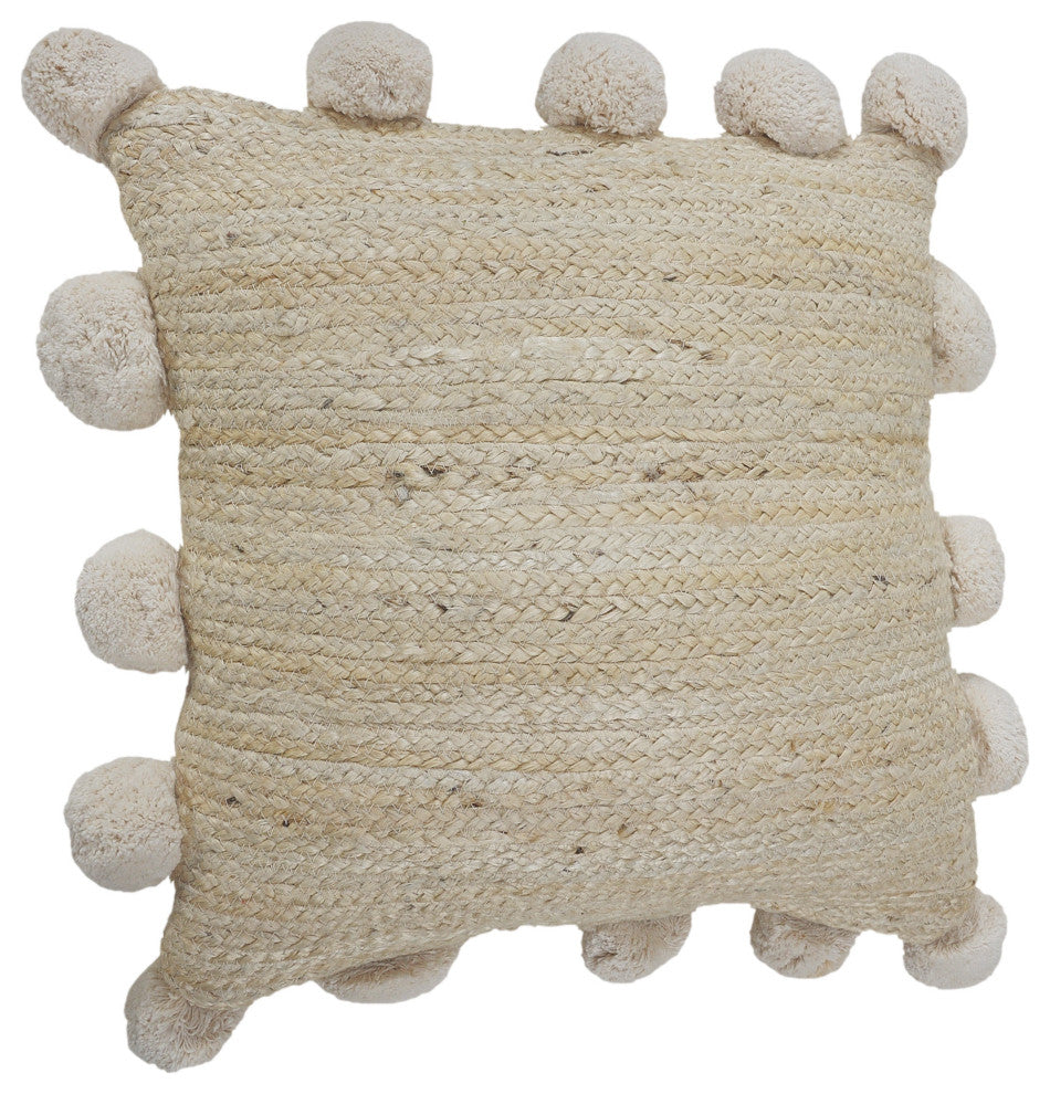 Ox Bay Handwoven Tan Solid Organic Jute Pillow Cover, 20"x20"