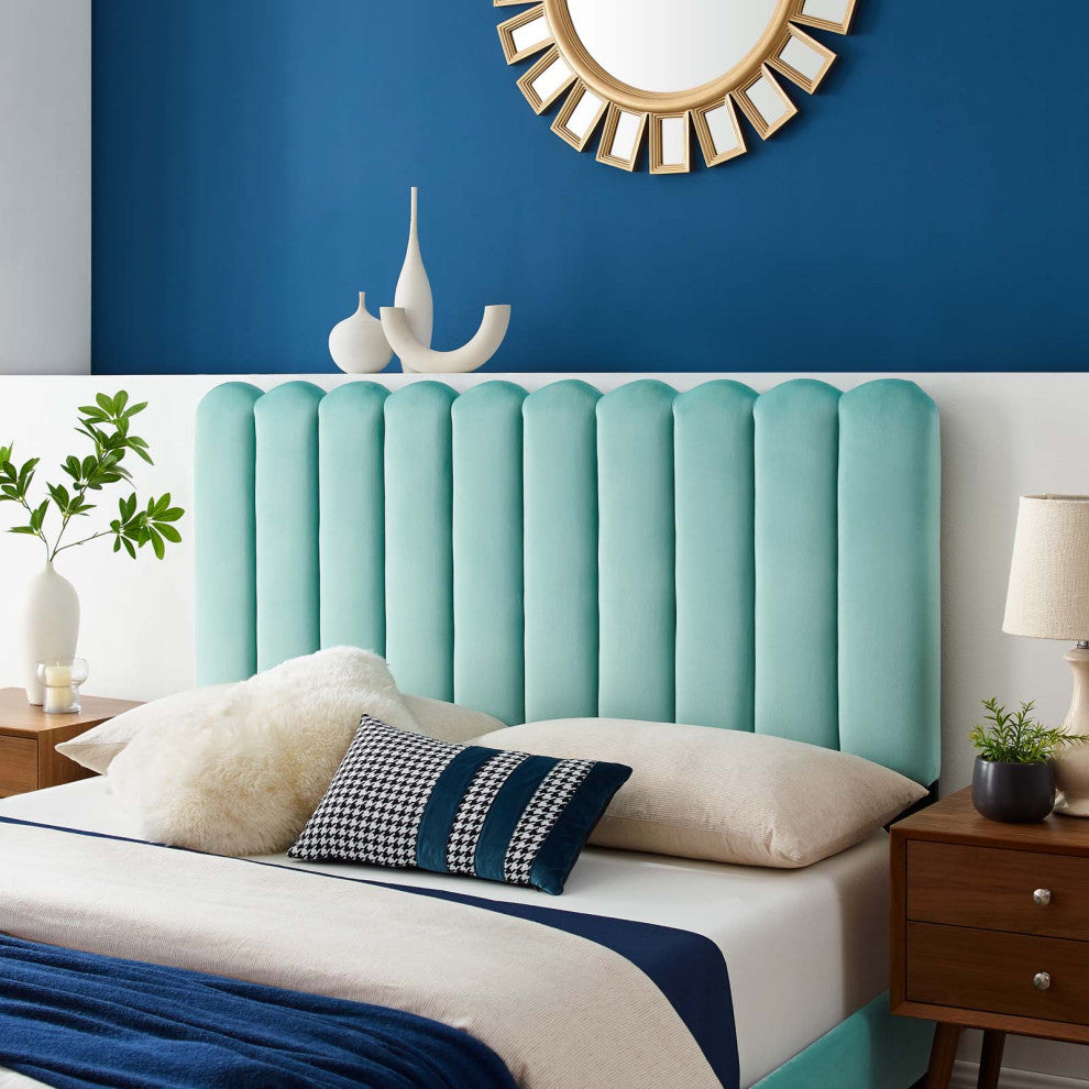 Headboard, Twin Size, Velvet, Blue, Modern Contemporary, Bedroom Master Suite