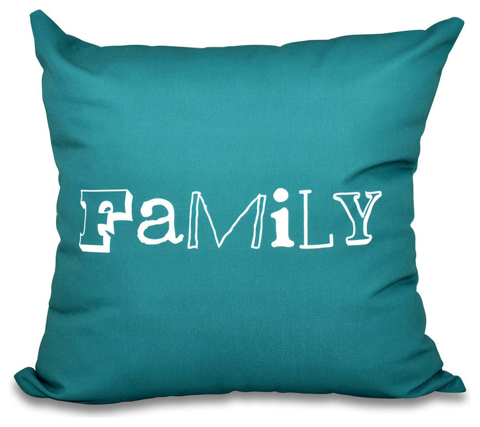16"x16" Family, Word Print Pillow, Teal