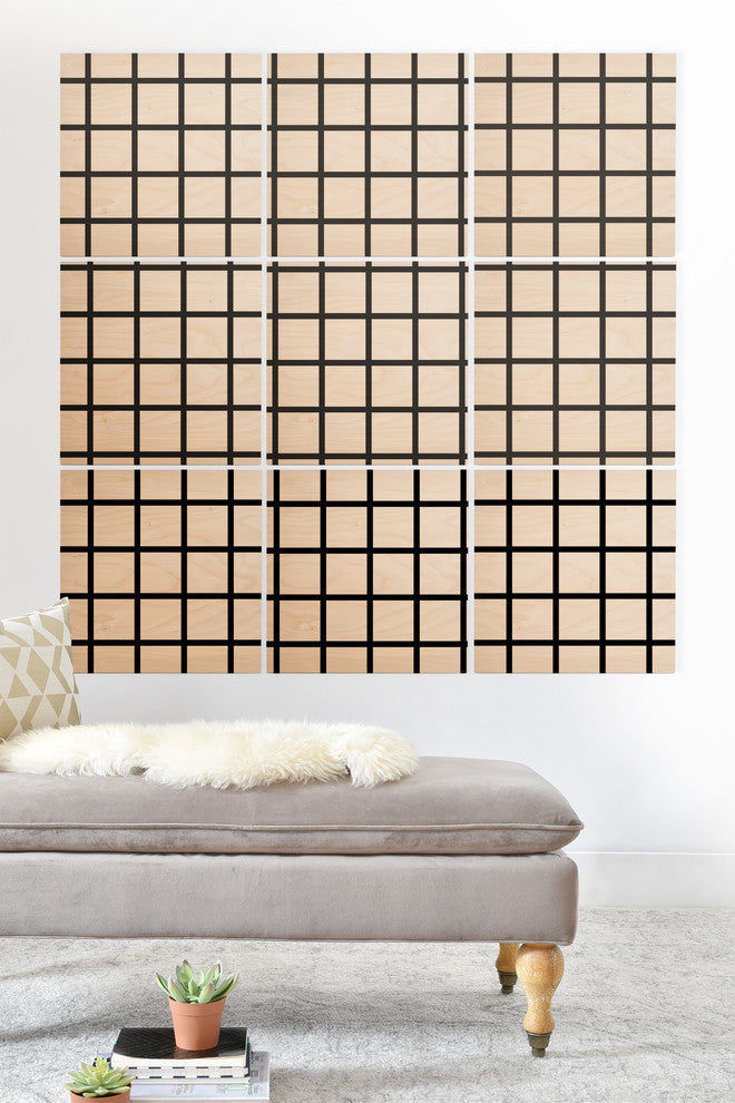Deny Designs Little Arrow Design Co Monochrome Grid Wood Wall Mural, 3'x3'