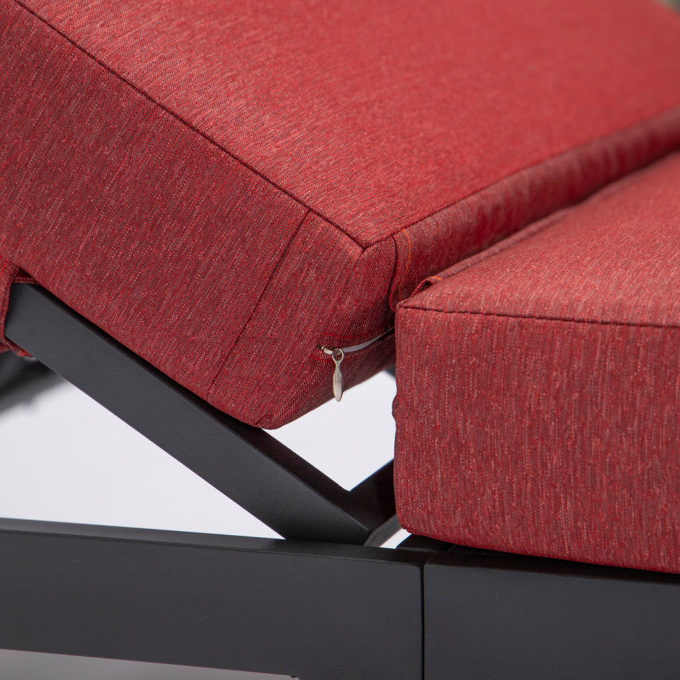LeisureMod Chelsea Chaise Lounge Chair With Cushions & Side Table, Red