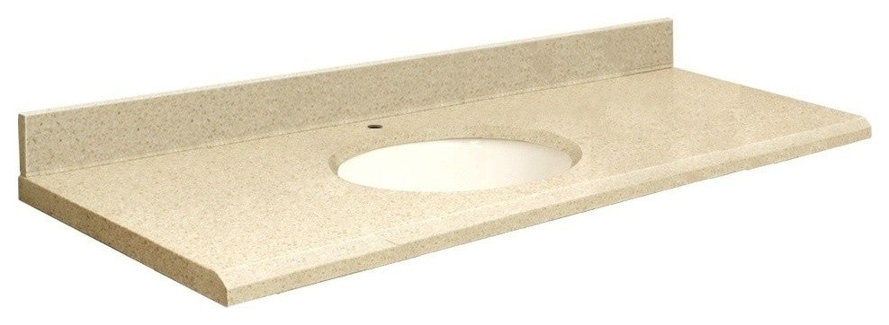 Quartz 61"x22" Vanity Top, Single Faucet Hole, Nature's Path, White Bowl