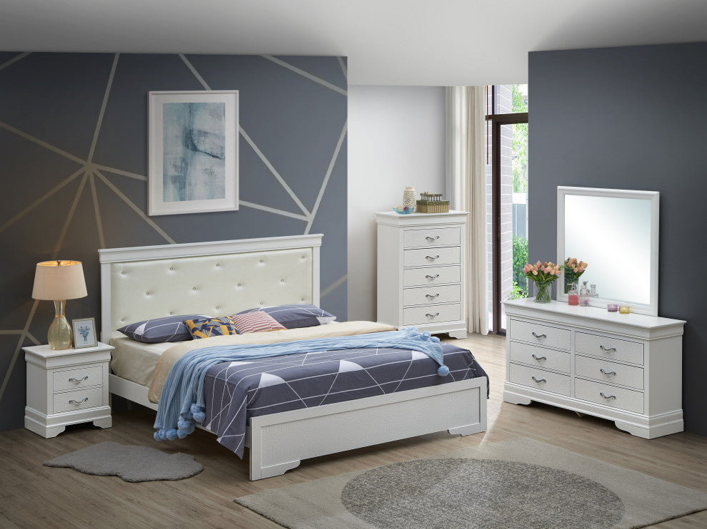 Lorana Button Tufted Faux Leather Bed, Queen