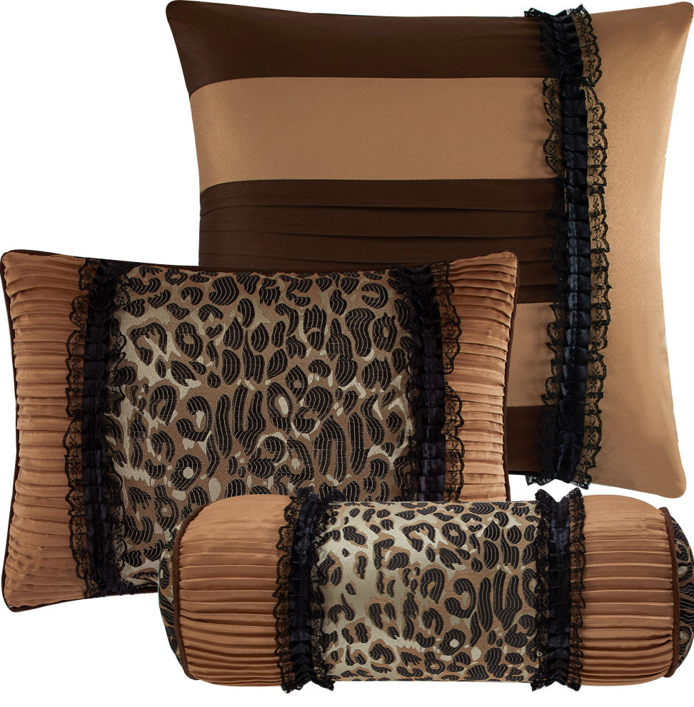 Sadie Leopard Print 7-Piece Comforter Set, Brown, King