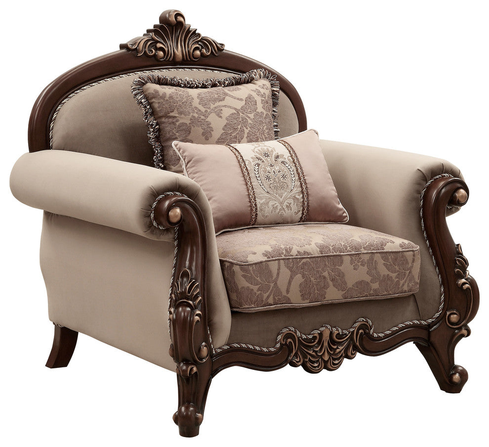 ACME Mehadi Chair with 2 Pillows, Fabric and Walnut