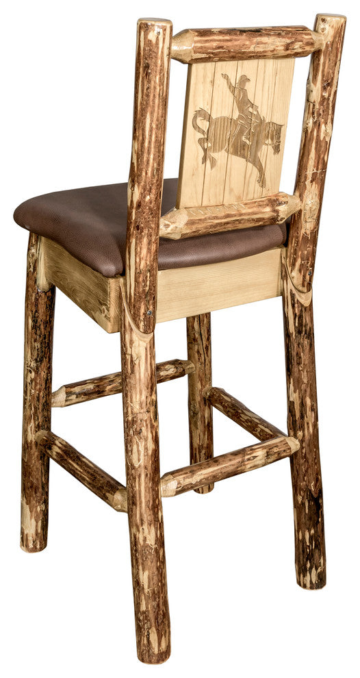 Glacier Country Counterstool Saddle Upholstery, With Laser Engraved Bronc