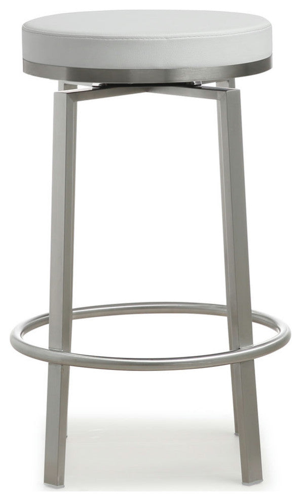 Pratt Swivel Counter Stool, Modern PU Leather Stainless Steel Stool SetOf2, Whit