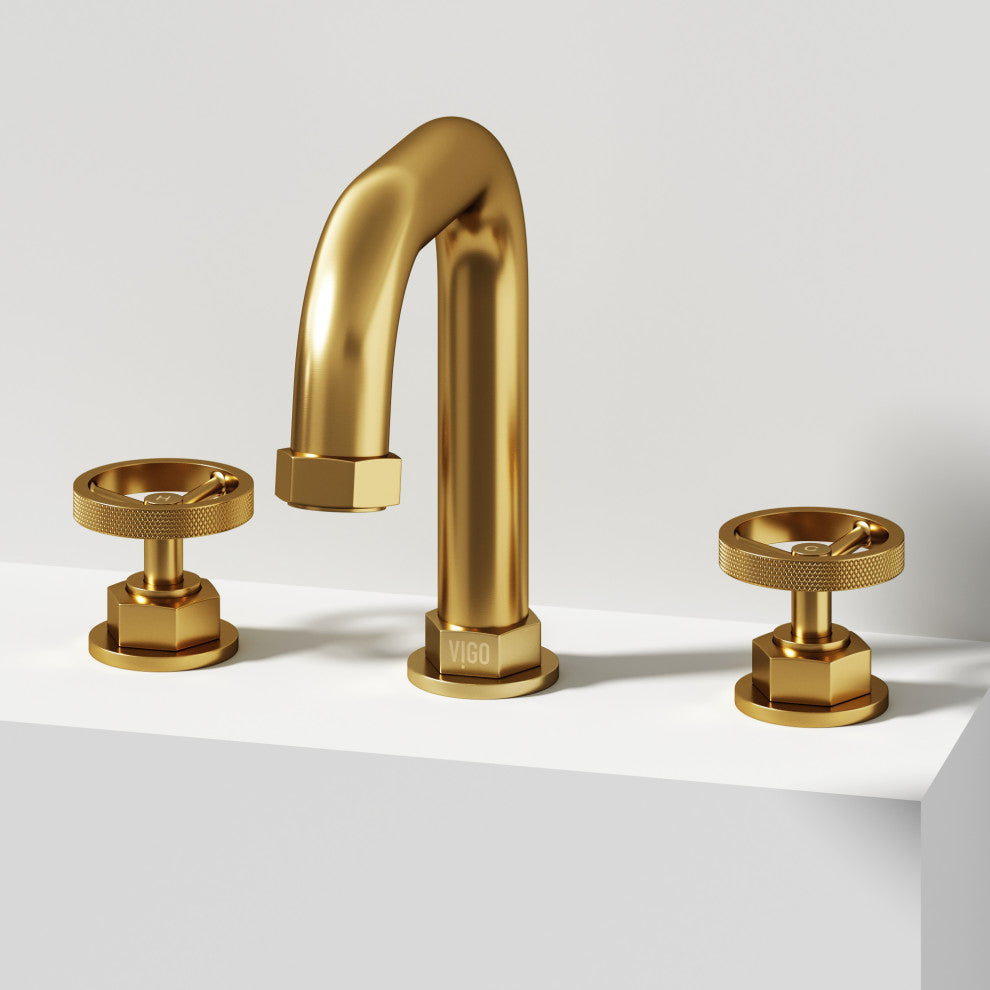 VIGO Hart 7" H 2-Handle Widespread Bathroom Faucet, Matte Brushed Gold