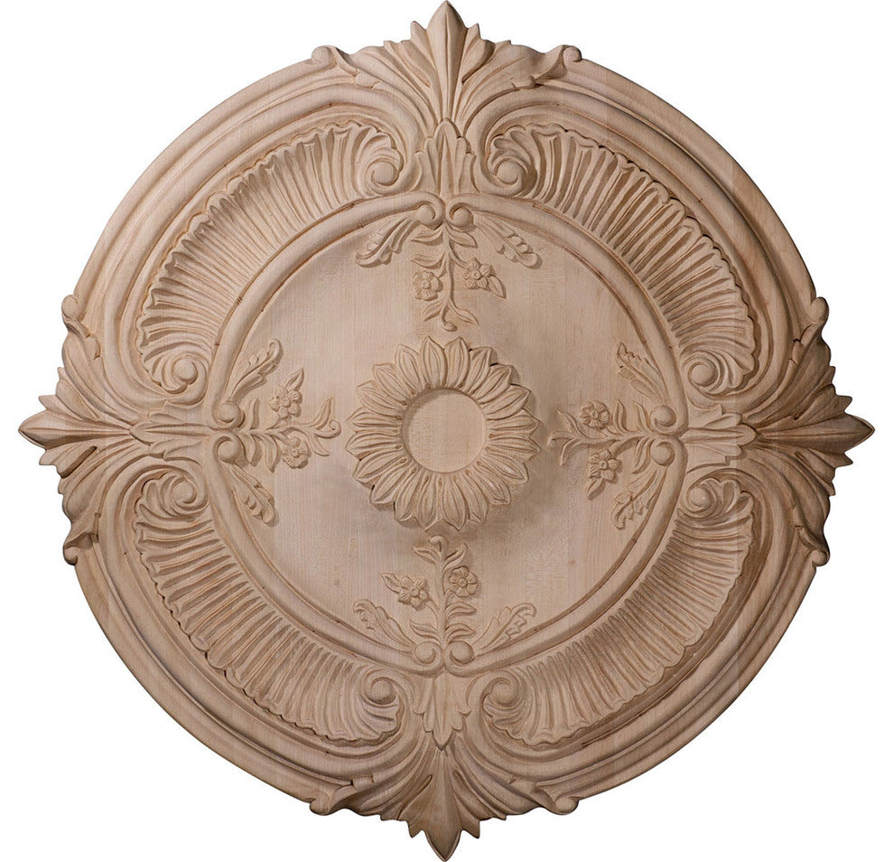 24"OD x 2 1/4"P Carved Acanthus Leaf Ceiling Medallion, Red Oak