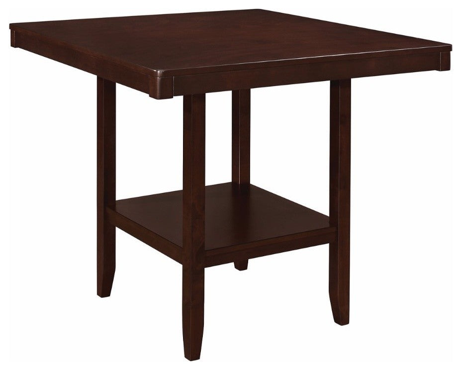 Wooden Square Counter Height Table with Shelf, Cappuccino