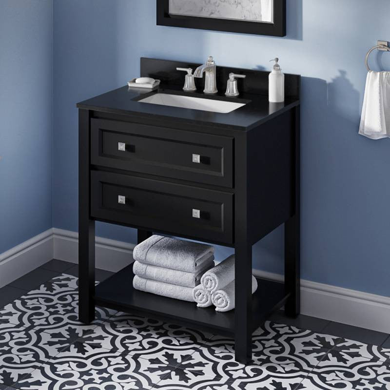 Adler Transitional 30" Black Vanity, Black Granite Vanity Top