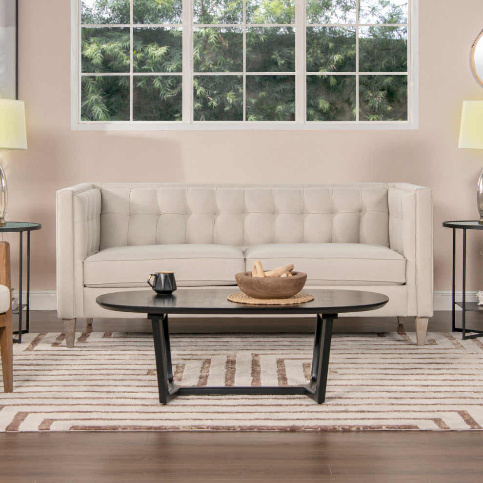 James 74" Modern Tufted Tuxedo Sofa, Sky Neutral Beige Polyester