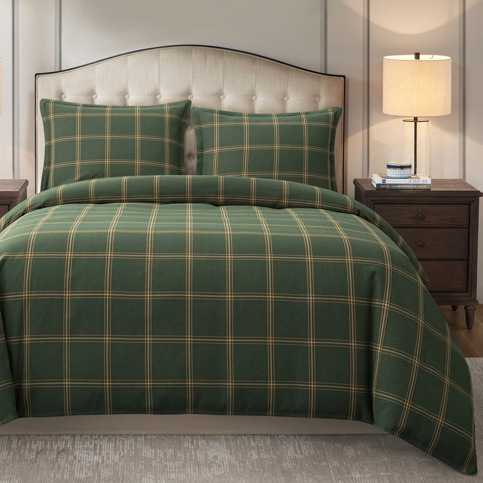 Windowpane Plaid Comforter Set, 3PC, Hunter Green, Super King