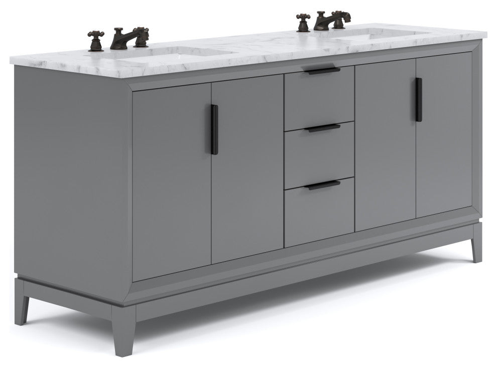 Elizabeth 72" Double Sink Carrara White Marble Vanity, Cashmere Gray