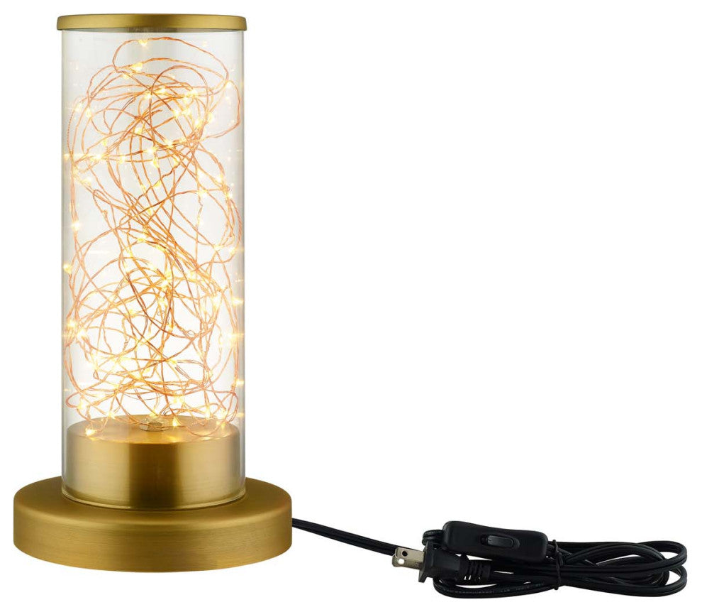 Adore Cylindrical-Shaped Clear Glass And Brass Table Lamp