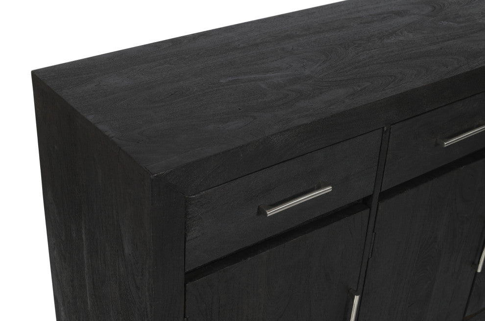 Fernious 4 Drawer 4 Door Sideboard, Dark Gray on Mango Solid Wood
