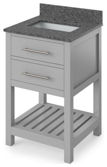 Wavecrest Contemporary Grey 24" Vanity, Boulder Cultured Marble Vanity Top