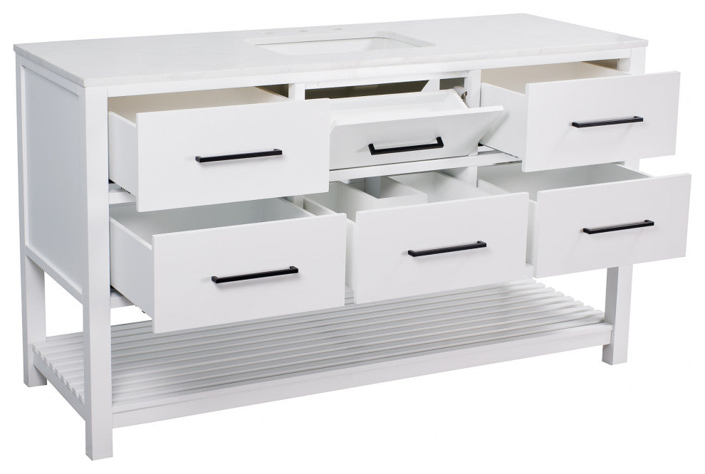 Hudson 60" Single Vanity, White, Engineered Marble